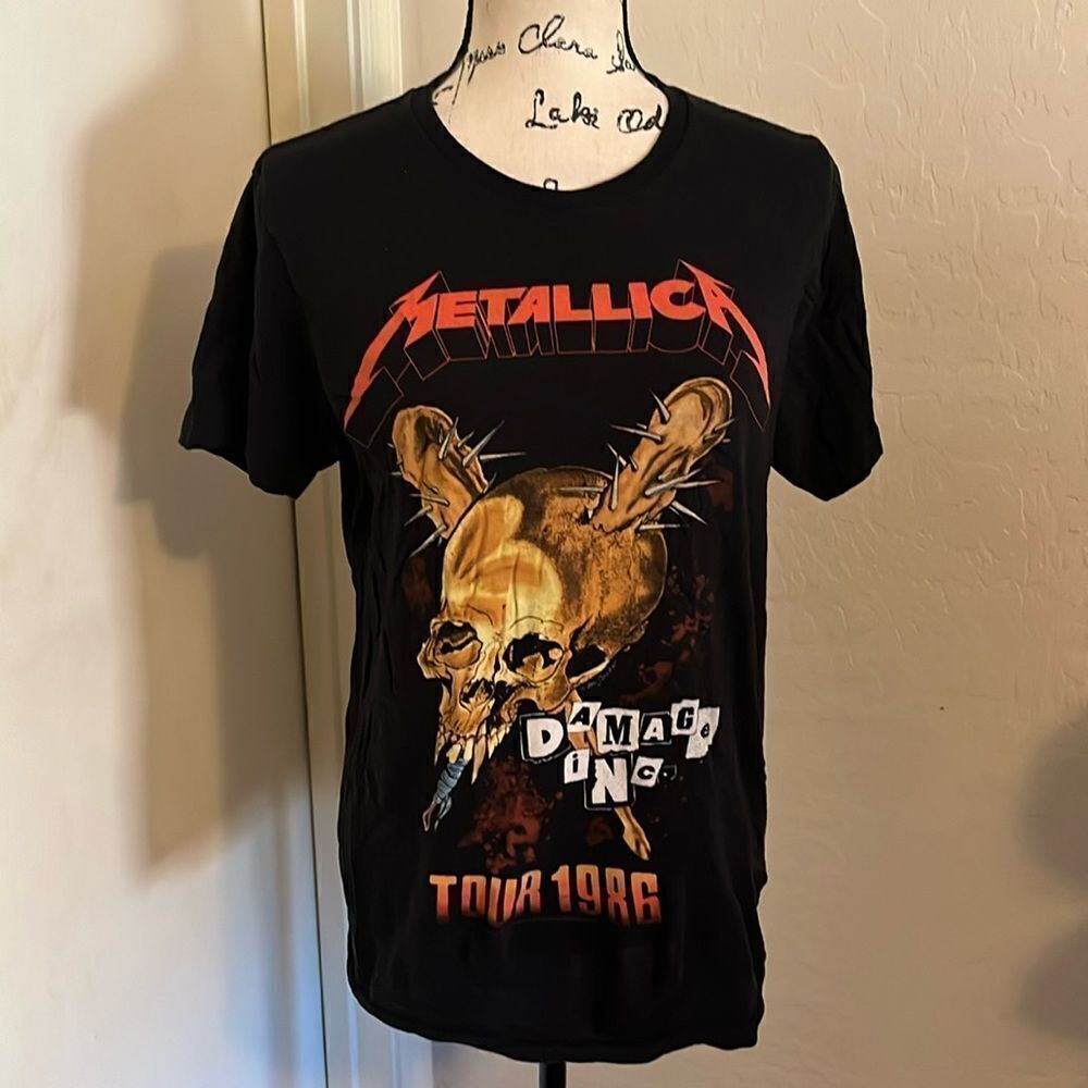 Metallica Damage Ink 1986 Tour Black Graphic T-Shirt Music Band Concert